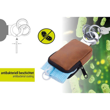 Troika Clean Click Valet Keychain with Coin Pouch and Anti-Bacterial Coating Tan