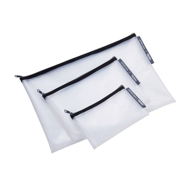 Troika Set of Three Transparent Zipper Bags A4, A5 and A6 Formats