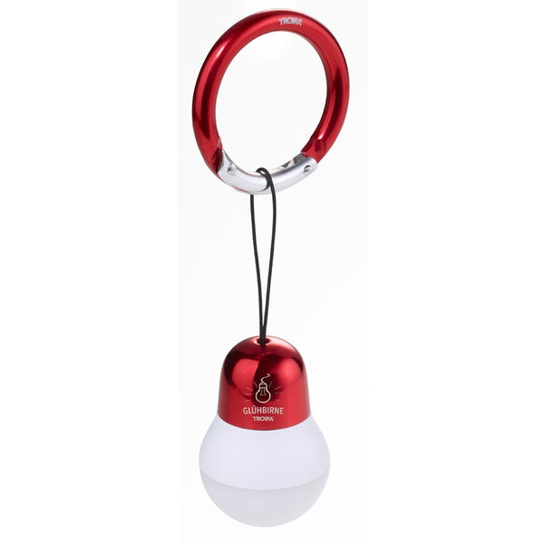Troika Bag Light LED Keychain Lightbulb in red. Item  TOR22/RD, Showing hanging
