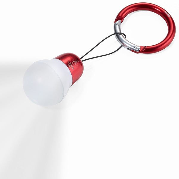 Troika Bag Light LED Keychain Lightbulb in red. Item  TOR22/RD, Showing Light on