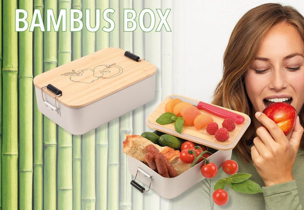 Troika Bambus Lunchbox with Classic Clip Lock Design and Engraved Bamboo Lid