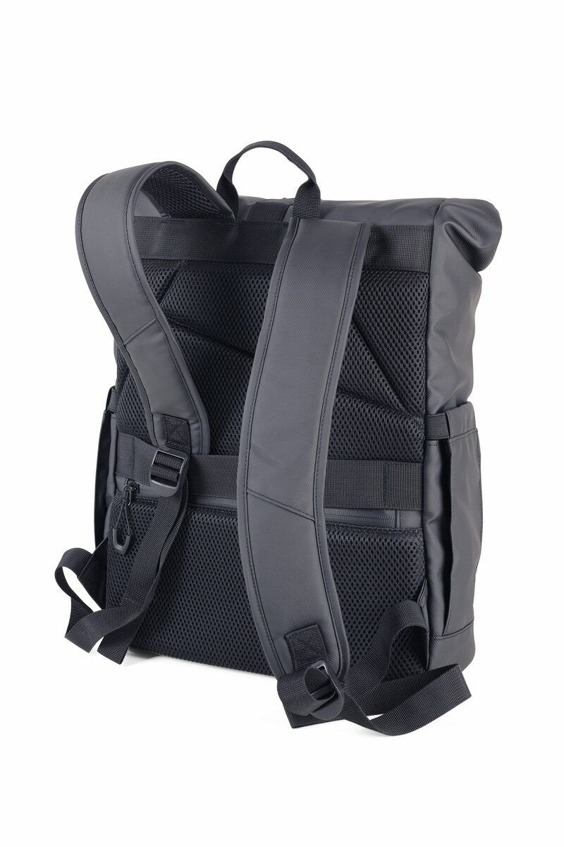 black gaming laptop backpack Troika Black Roll Top Laptop Backpack with Metal Buckle Closure