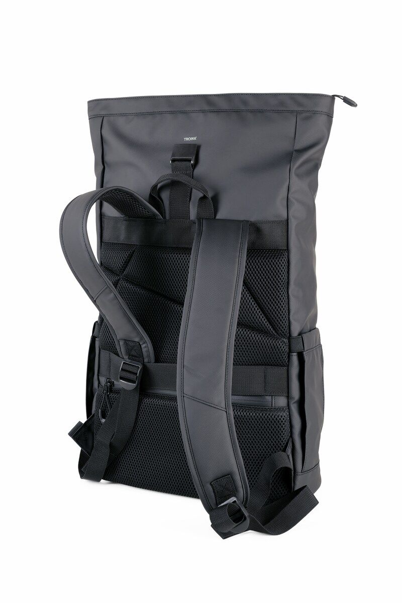 backpacking daypack laptop Troika Black Roll Top Laptop Backpack with Metal Buckle Closure
