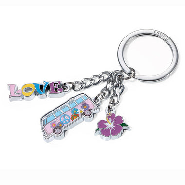 Troika California T1, Keychain with VW T1 Van, Love and Flower Charms. Troika Item KR15-19/CH