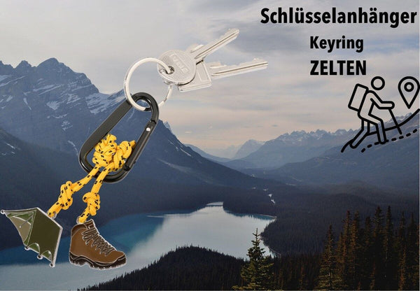 Troika Carabiner Clip Keychain with Tent and Hiking Boot Charms