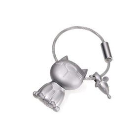 Troika Cat & Mouse Charm Nail Friendly Keychain Mat Silver