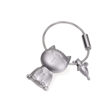 Troika Cat & Mouse Charm Nail Friendly Keychain Mat Silver