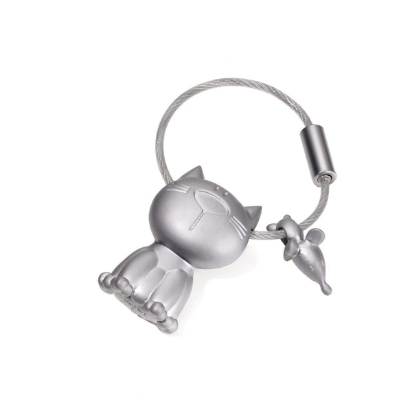 Troika Cat & Mouse Charm Nail Friendly Keychain Mat Silver