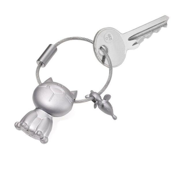 Troika Cat & Mouse Charm Nail Friendly Keychain Mat Silver