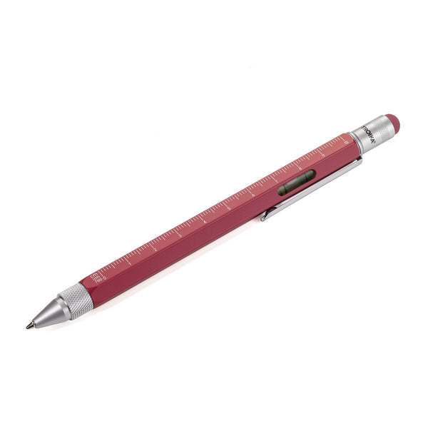 Troika Construction Ballpoint Pen Marsala Red- Image showing scales, level and stylus