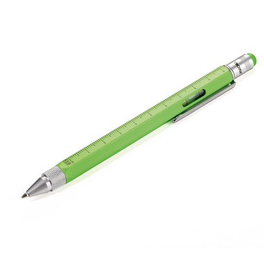 Troika Construction Ballpoint Pen Neon Green - Image showing scales, Level and Stylus
