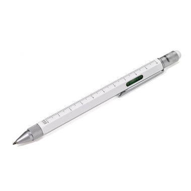 Troika Construction Ballpoint Pen White - Image showing scales in cm and inch, Level and Stylus