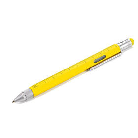 Troika Construction Ballpoint Pen Yellow - Image showing scales in cm and inch, Level and Stylus
