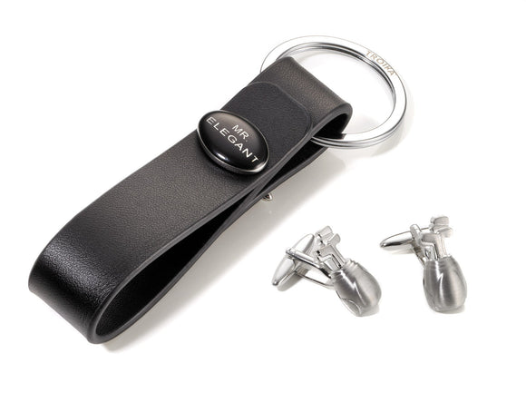 Troika Cufflink Set Golf Club Bag with Leather Keychain