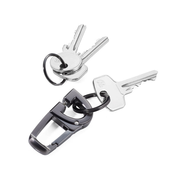 Troika D-Click Click-lock Carabiner Keyring shown with keys