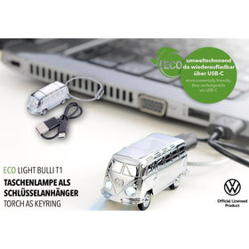 Troika Eco-Light USB Rechargeable VW T1 1962 Bus, LED Light Keychain Chrome