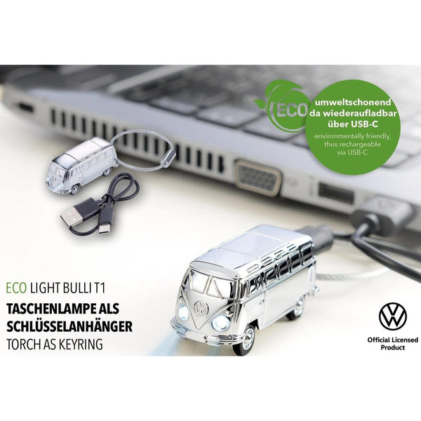 Troika Eco-Light USB Rechargeable VW T1 1962 Bus, LED Light Keychain Chrome