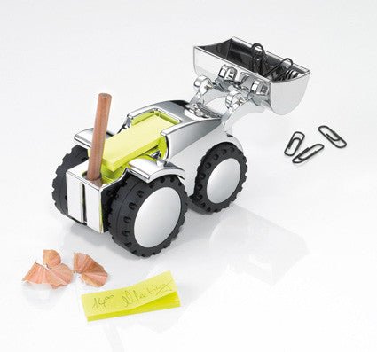 Troika "Digger" Excavator Desk Accessory with shovel adjusted and pencil sharpener in use, GAM40/CH