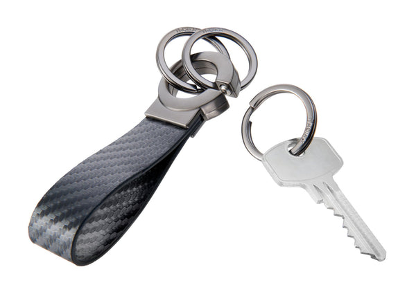 Troika Key-Click Leather Valet Keychain Chrome and Black Leather