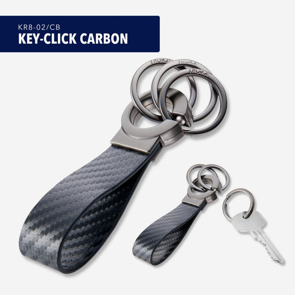 Troika Key-Click Leather Valet Keychain Chrome and Black Leather