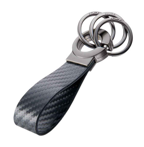 Troika Key-Click Leather Valet Keychain Chrome and Black Leather