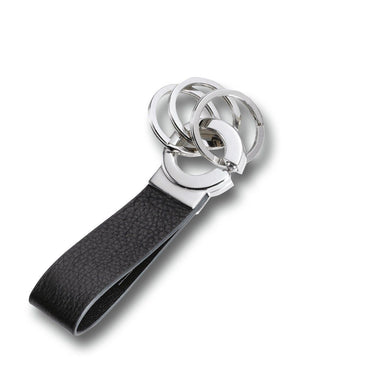 Troika Key-Click Leather Valet Keychain Chrome and Black Leather