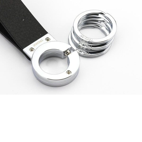 Troika Key-Click Leather Valet Keychain Chrome and Black Leather