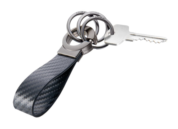 Troika Key-Click Leather Valet Keychain Chrome and Black Leather