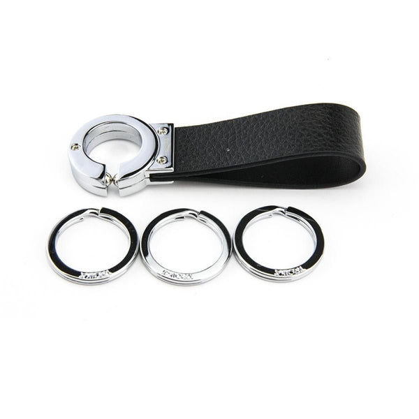 Troika Key-Click Leather Valet Keychain Chrome and Black Leather