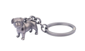 Troika Keychain with 3D Pug Charm with Gun-metal Finish