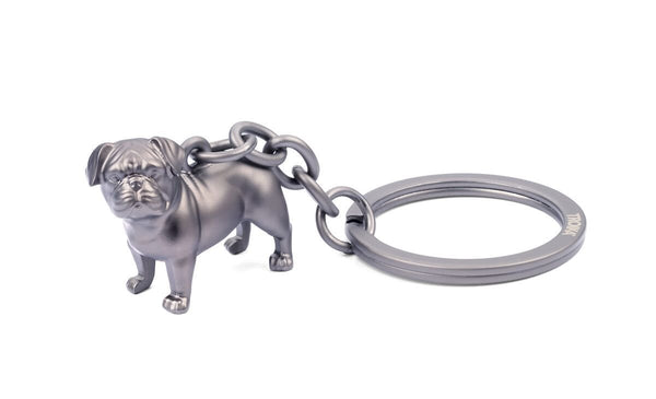 Troika Keychain with 3D Pug Charm with Gun-metal Finish