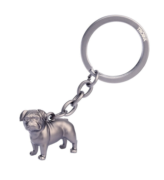 Troika Keychain with 3D Pug Charm with Gun-metal Finish