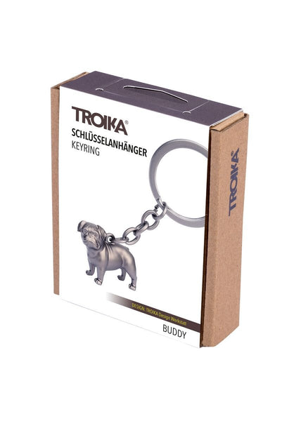 Troika Keychain with 3D Pug Charm with Gun-metal Finish