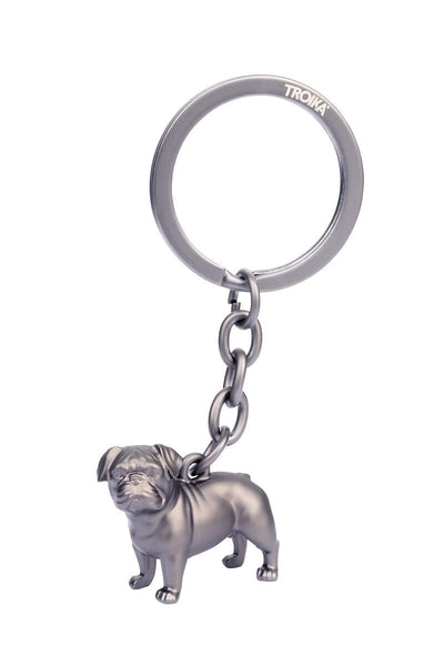 Troika Keychain with 3D Pug Charm with Gun-metal Finish