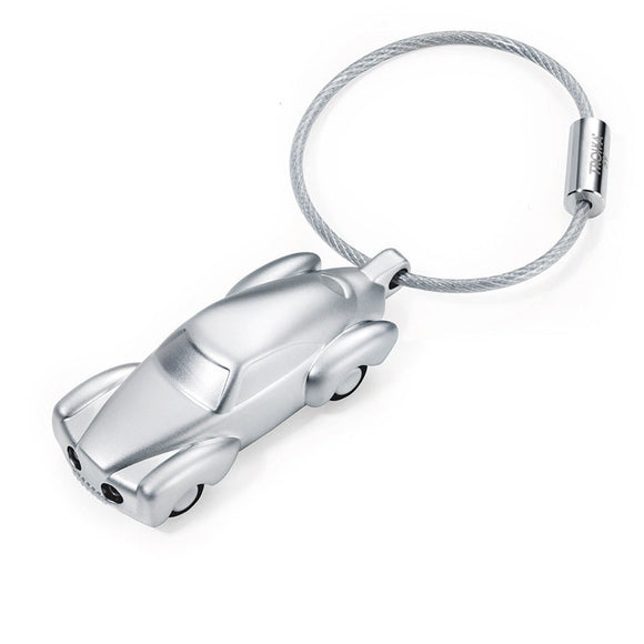 Troika Light Rider, LED Light Keychain in shape of Classic Car Matt Silver with nail friendly wire loop. Troika Item KR10-53/MA