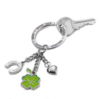 Troika Lucky Clover Shamrock Key-chain with Chrome and Enamel Good Luck Charms