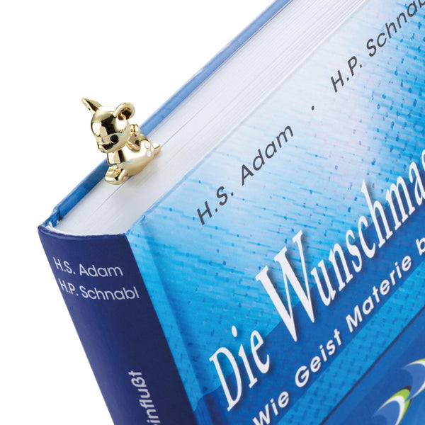 Troika gold Fawn Charm Bookmark BKM26/GO on a book