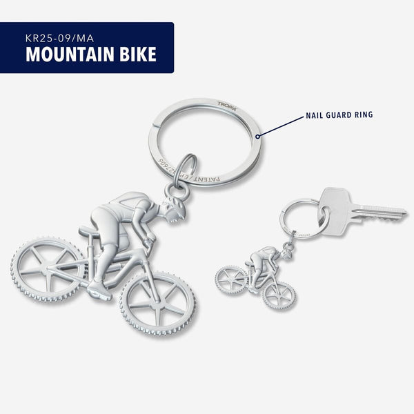 Troika MOUNTAIN BIKE Keychain – Metal Cast Cyclist with NAILGUARD Ring