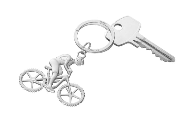 Troika MOUNTAIN BIKE Keychain – Metal Cast Cyclist with NAILGUARD Ring