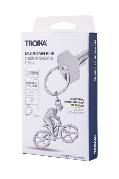 Troika MOUNTAIN BIKE Keychain – Metal Cast Cyclist with NAILGUARD Ring