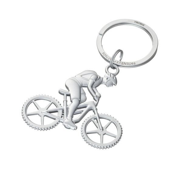 Troika MOUNTAIN BIKE Keychain – Metal Cast Cyclist with NAILGUARD Ring