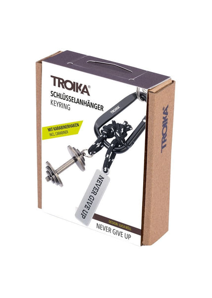 Troika NEVER GIVE UP Carabiner Work-Out Keychain with Dumbbell & Tag Charms
