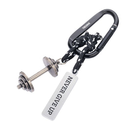Troika NEVER GIVE UP Carabiner Work-Out Keychain with Dumbbell & Tag Charms