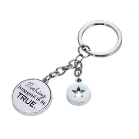 Troika Nothing Is Too Good To Be True Charm Keychain White and Chrome