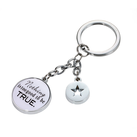 Troika Nothing Is Too Good To Be True Charm Keychain White and Chrome