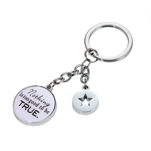 Troika Nothing Is Too Good To Be True Charm Keychain White and Chrome