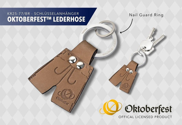 Porte-clés Oktoberfest 2025 En Cuir Véritable - Made In Germany, Avec Anneau NAIL GUARD - Motif Lederhose - 3