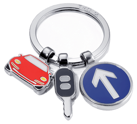 Troika On the Road, Keychain with Chrome and Enamel Traffic Charms. Troika Item KR11-18/CH 