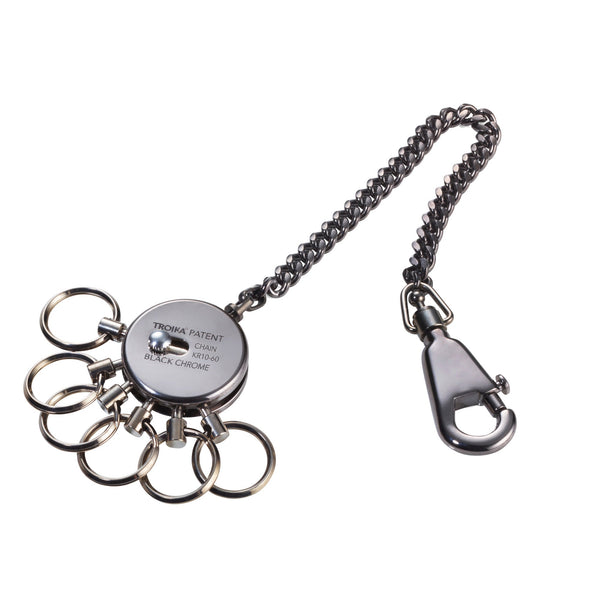 Troika Patent Quick Release Keychain with Security Belt Chain Black Chrome Finish