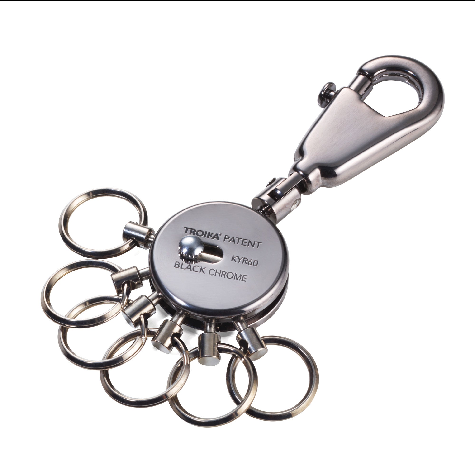 Valet Keychains Troika Patent Multi-ring Keyring Black Chrome Finish | Troikaus.com